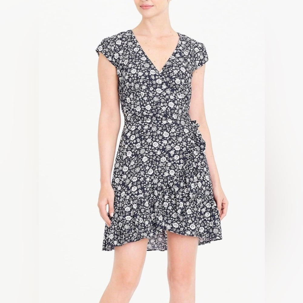 J.Crew Mercantile Blue White Floral Faux Wrap Dress Size 10